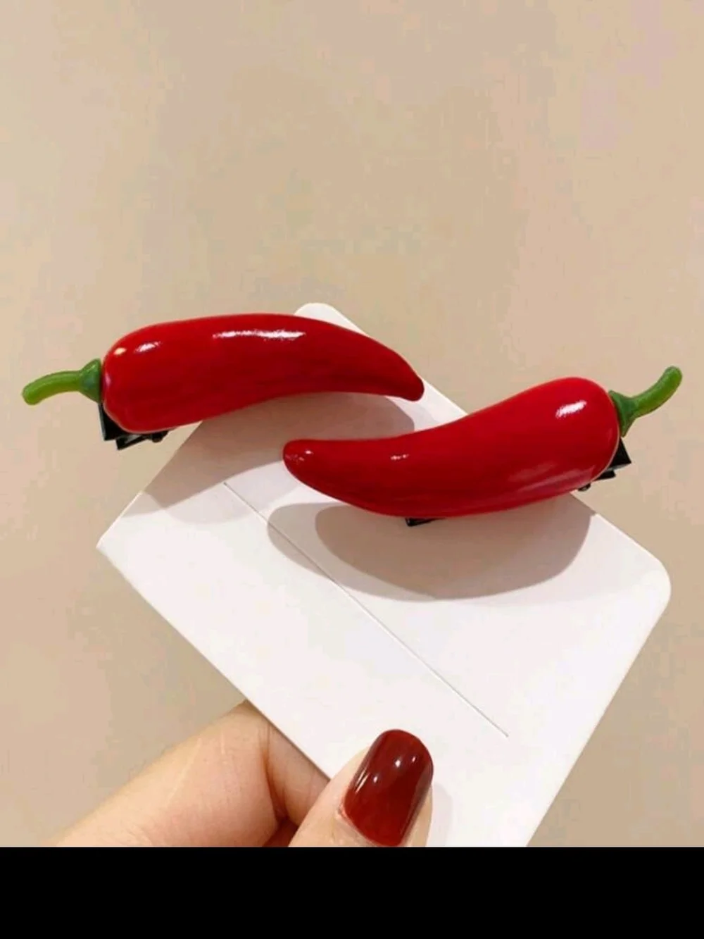 Chili Pepper Hair Clip Set - Red & Green Gloss